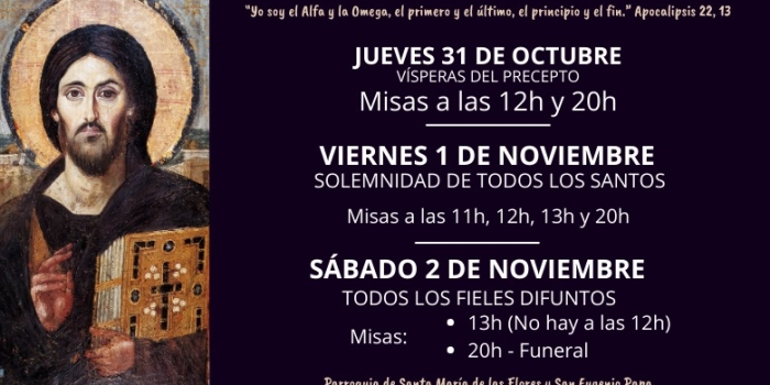 Horarios misas Todos los Santos y Fieles Difuntos